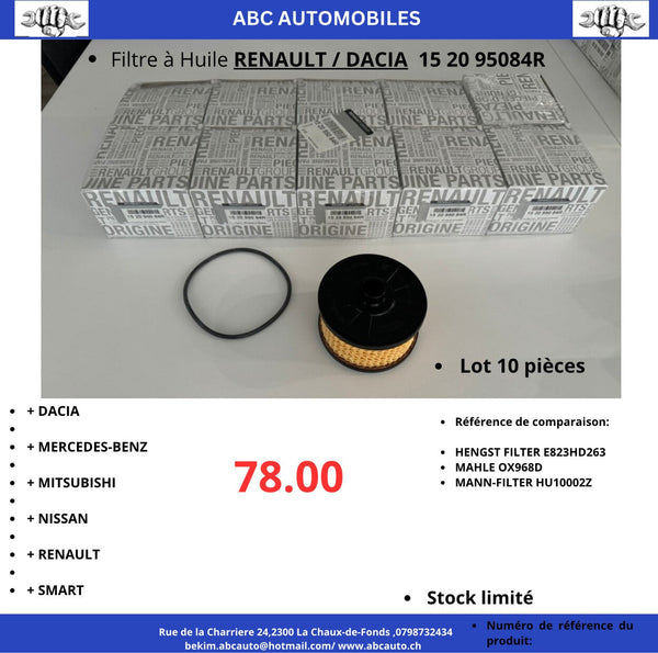Filtre à huile d'origine Renault / Dacia 15 20 95084R · lot de 10
