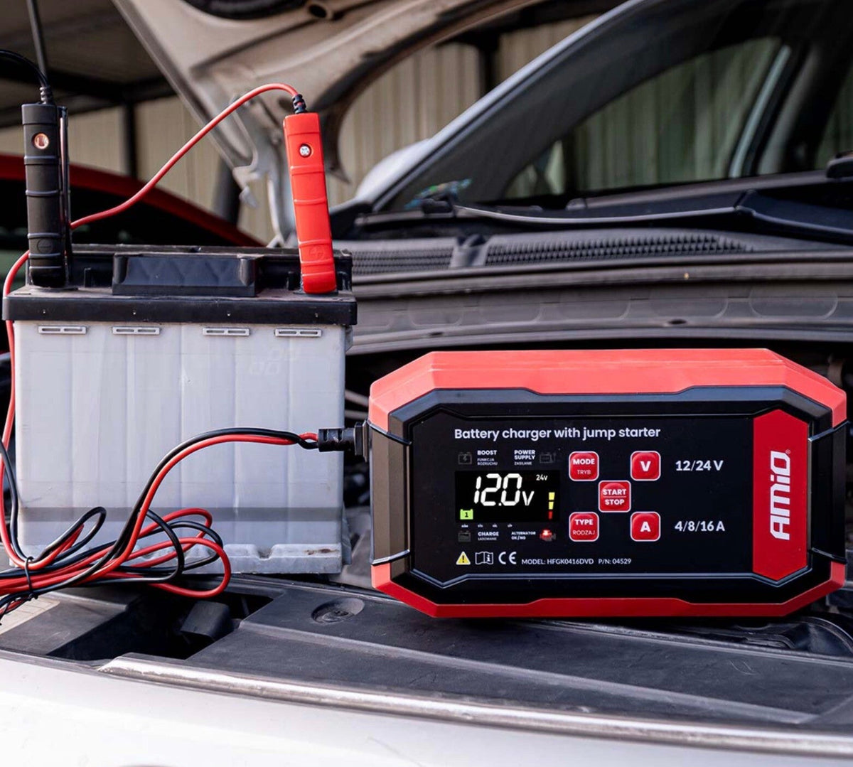Chargeur de batterie AMiO · 12/24 V · 16 A · AGM, GEL, LiFePO4
