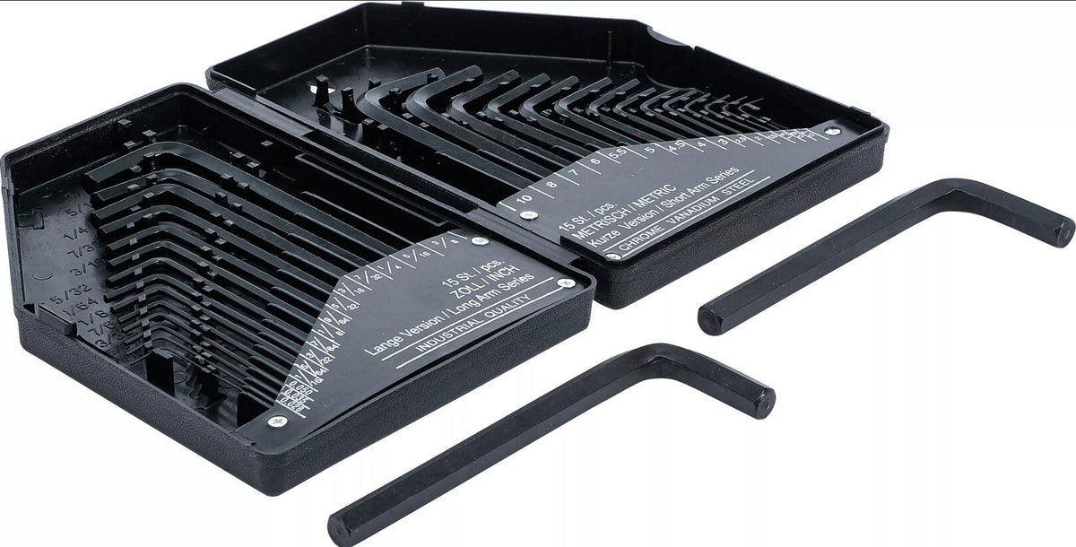 Jeu de clés allen · pouces/métriques six pans intérieurs · 30 pièces