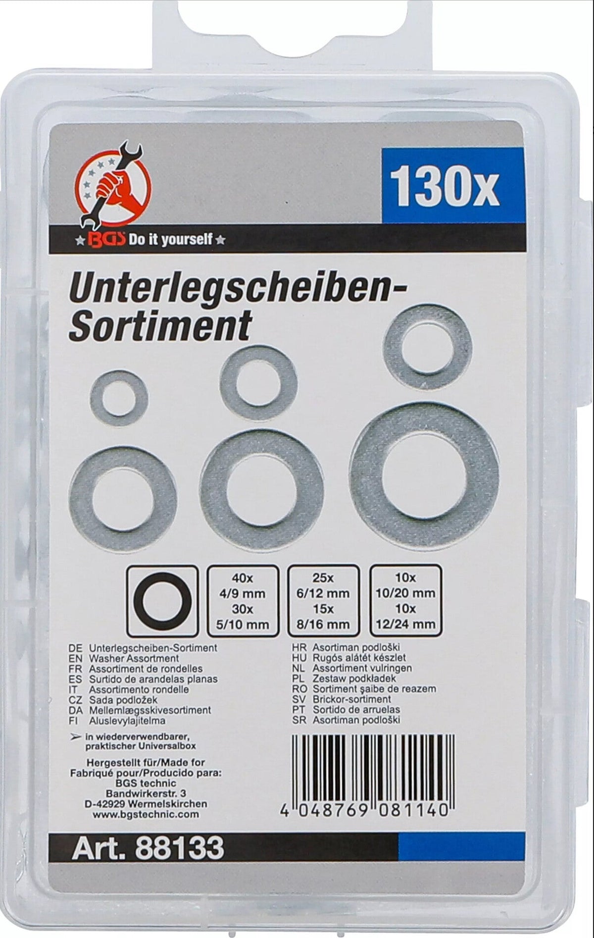 Assortiment de rondelles · Ø intérieur 4 - 12 mm · 130 pièces