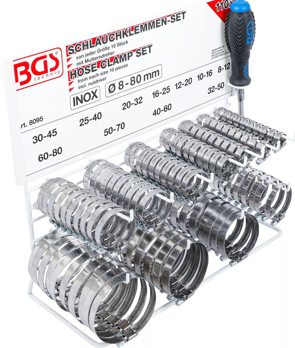 Assortiment de colliers · inoxydable · sur tableau · 111 pièces
