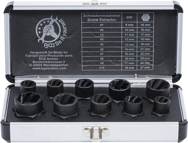 Jeu de douilles extractrices hélicoïdales · 10 mm (3/8") · 9 à 19 mm · 10 pièces