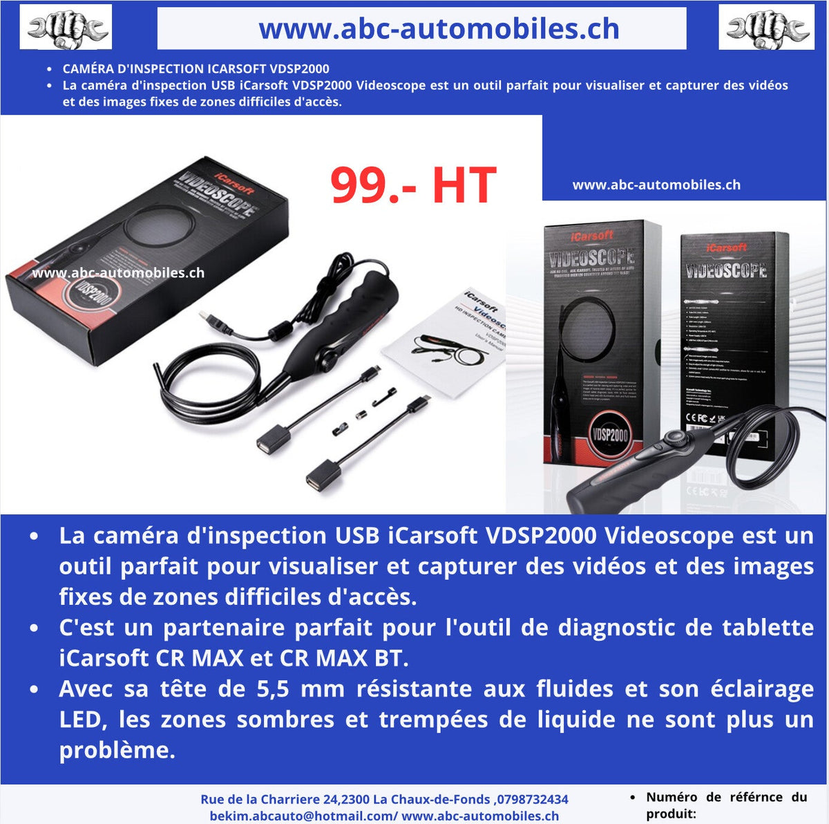 Vidéoscope iCarsoft VDSP2000 · pour CR Max